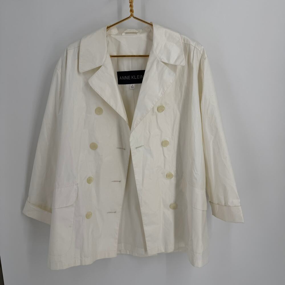 Anne Klein Ivory Double-Breasted Rain Jacket - Size Small